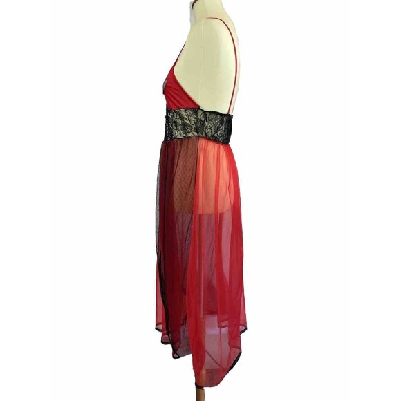 Vintage 80s Red Chiffon Lace Empire Waist Chemise S/M Stroke Of Midnight - Picture 7 of 12
